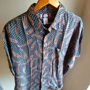 Black Paisley Silk Short Sleeve Shirt Chia Mare